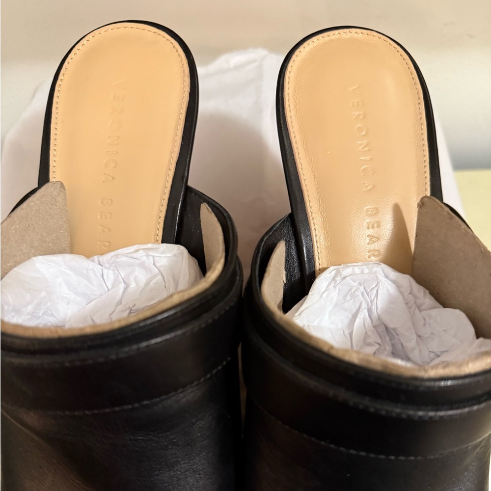 Veronica Beard Black Leather Mules